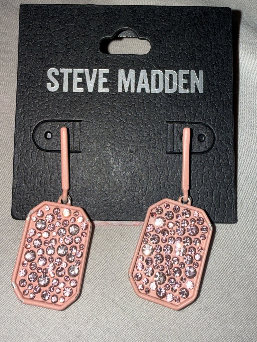 Steve Madden Rose Pink Crystal Drop Earrings